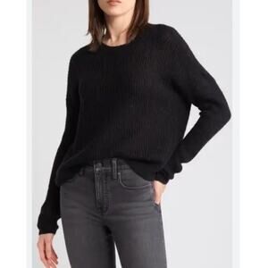 One Grey Day Women's Black Crew Neck Ribbed Sweater Size XS